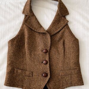 Trina Turk Brown Tweed Halter Vest
